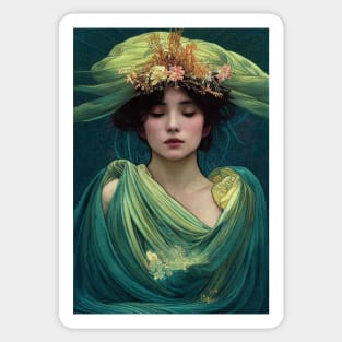 Art Nouveau Beauty in Green, Vintage, Mucha, Gilded Age Sticker